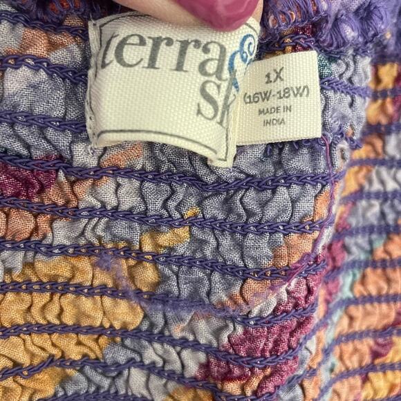 Terra & Sky Women Crop Top 1X Vibrant Colorful Boho Retro Y2K Festival Babydoll - Picture 2 of 10